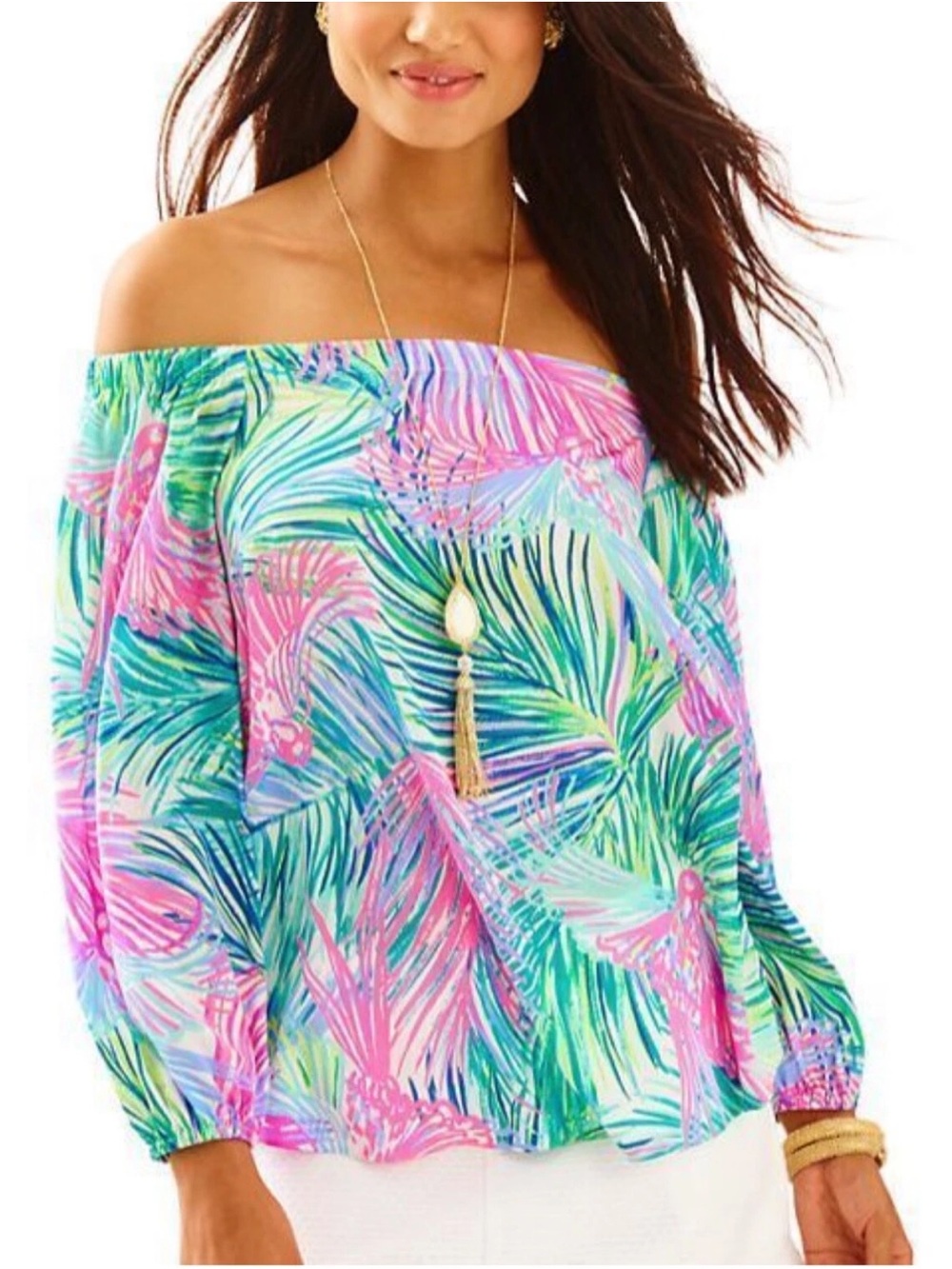 Lilly Pulitzer Adira Silk Off The Shoulder Top size S 25292